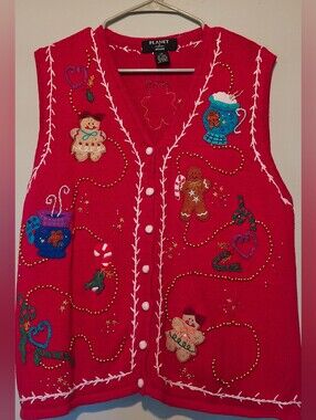 Planet Woman Red Gingerbread Holiday Sweater Vest Size 2X